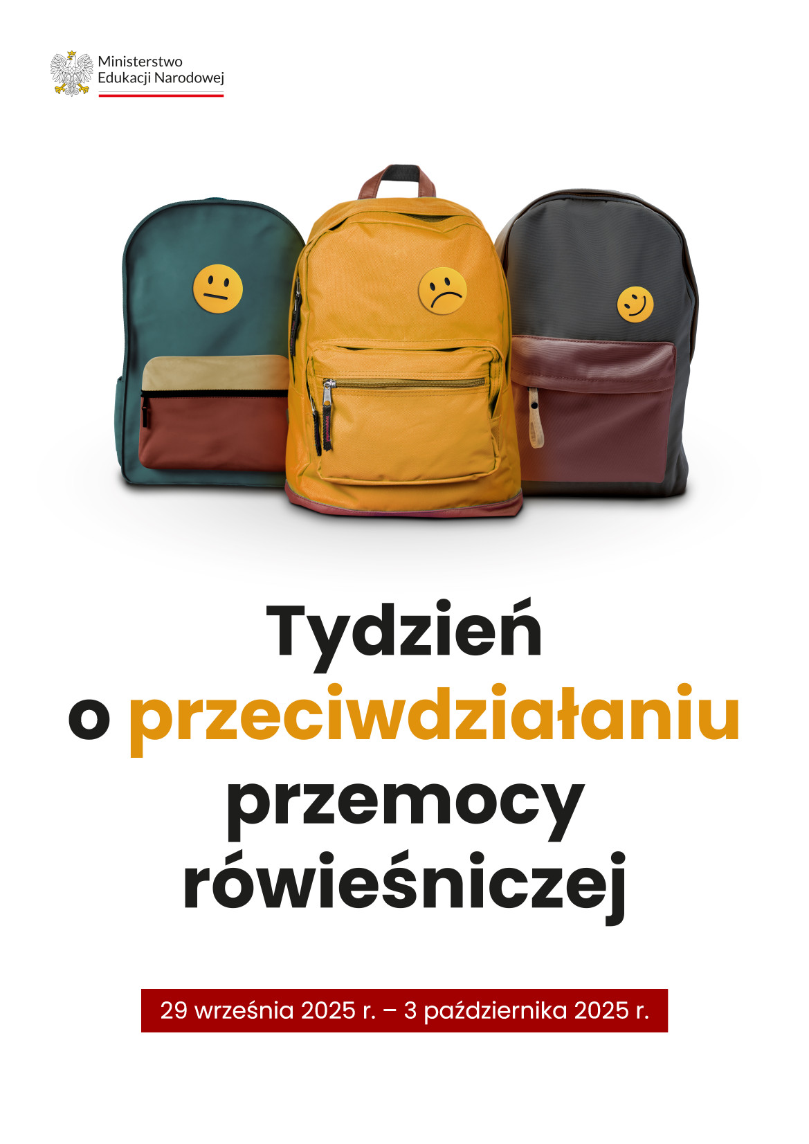 plakat informacyjny ministerstwa edukacji na plakacie trzy plecaki szkolne